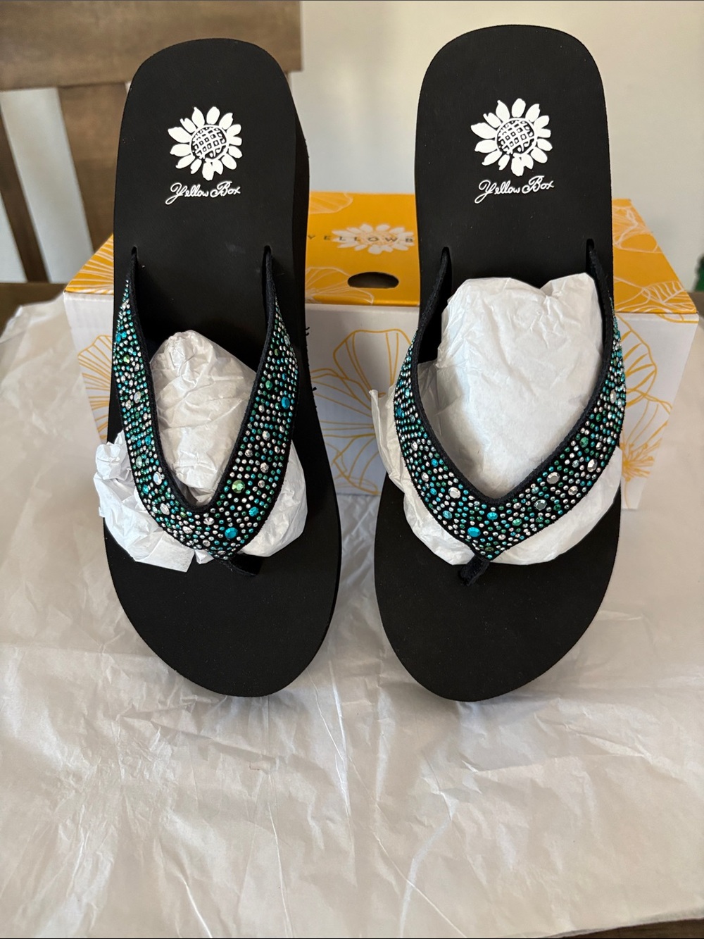 Yellow Box Africa Turquoise Black Women's Sandals Size 9.5 New